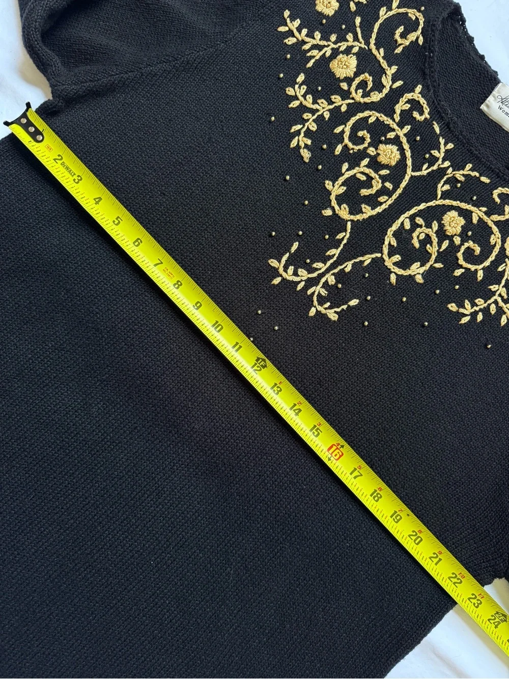 Vintage Kathie Lee Collection Black Crewneck Sweater with Gold Embroidery